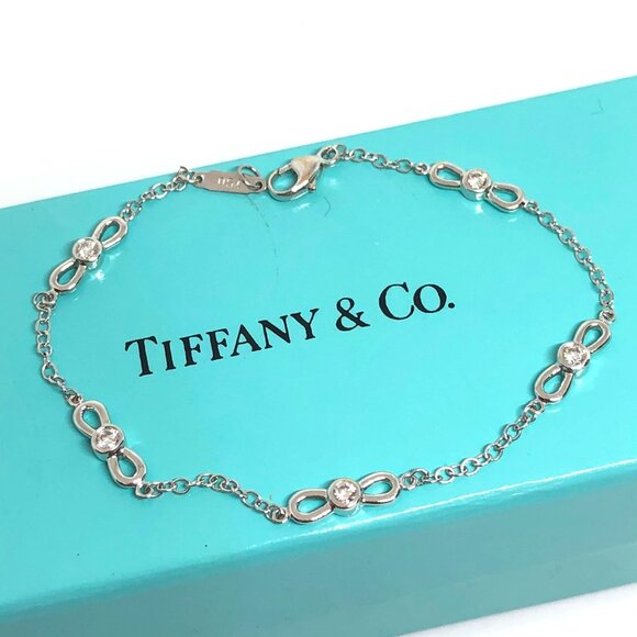 Vintage Tiffany Diamond Bow Chain Bracelet in 18k White Gold